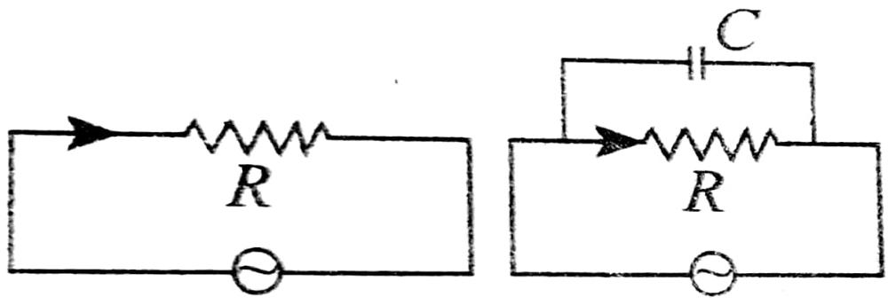 चित्र में प्रतिरोधक से जाती धारा की कला में कितना परिवर्तन होगा यदि एक संधारित्र