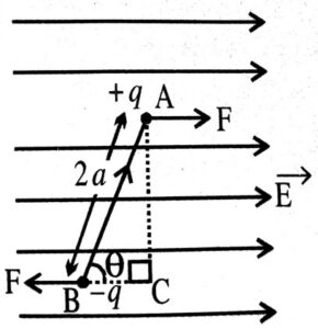 An electric dipole is held in a uniform electric field