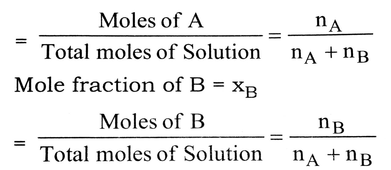 Mole fraction : The ratio of the moles of a component A to be total moles of the